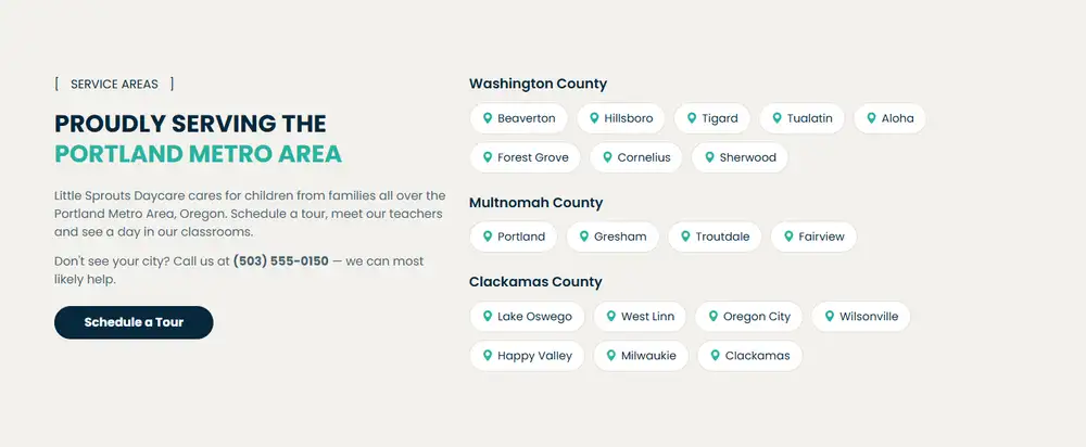 Little Sprouts Daycare — The cities you serve