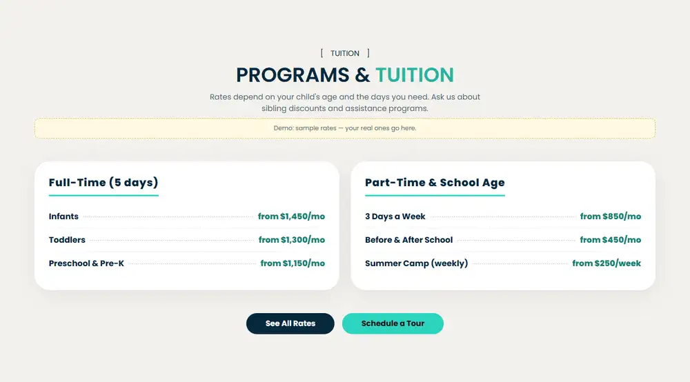 Little Sprouts Daycare — Programs and tuition