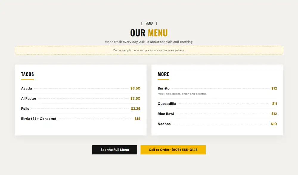Street Flame Food Truck — Your menu with prices