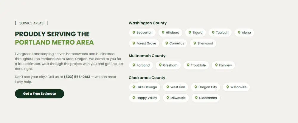 Evergreen Landscaping — The cities you serve
